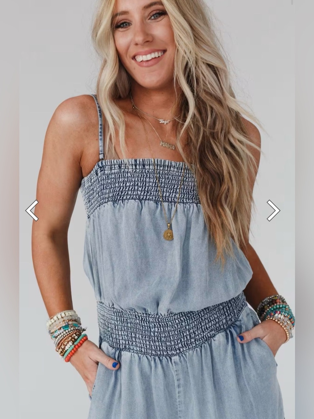 Oli & Hali Light Blue Harlow Wide Leg Chambray Jumpsuit - Picture 3 of 12